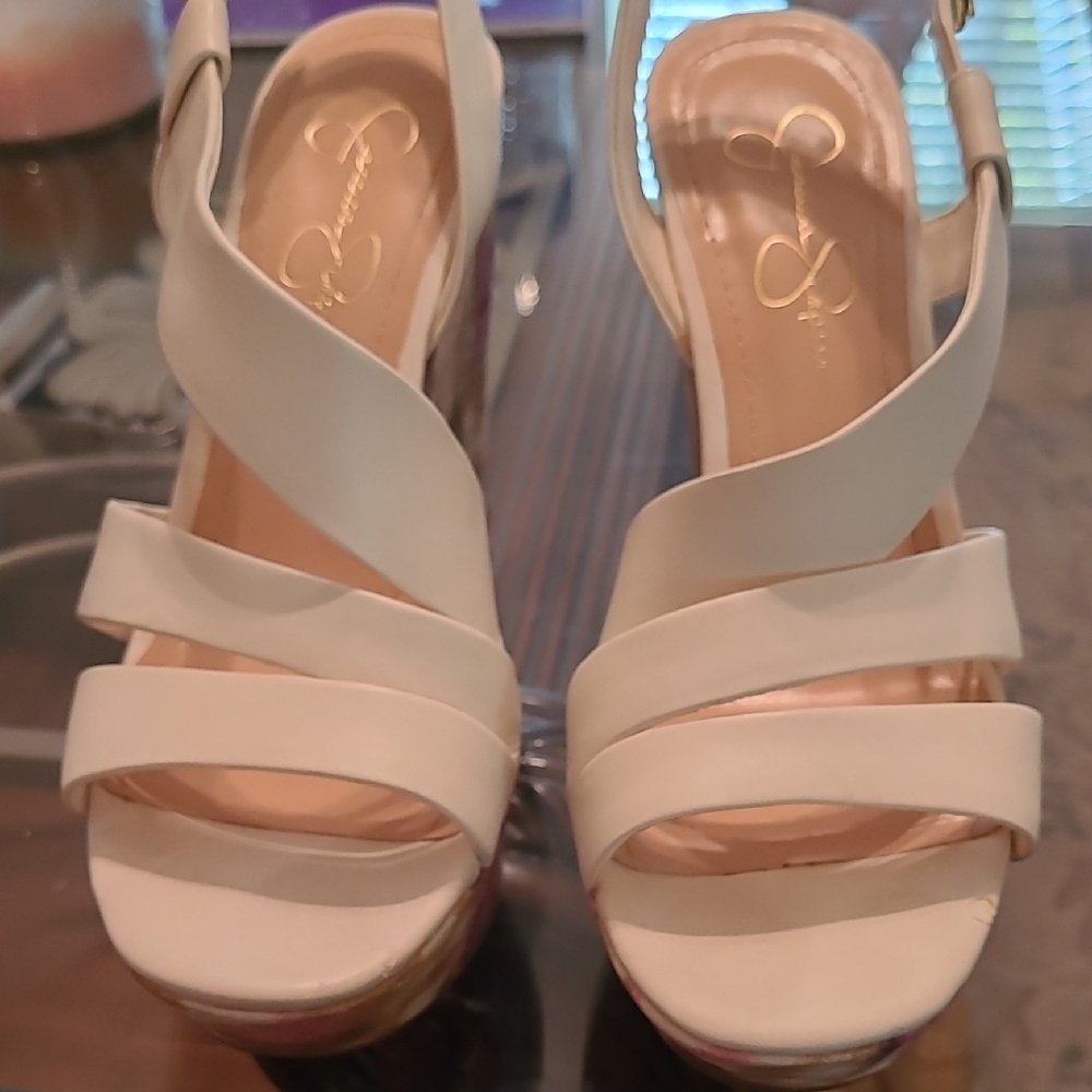 Jessica Simpson Cream Strappy Wedges